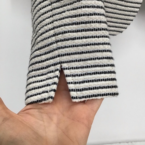 Loft Striped Suit Jacket Blazer Open Front Lightweight Black/Creme Size 4 Petite - Picture 5 of 8